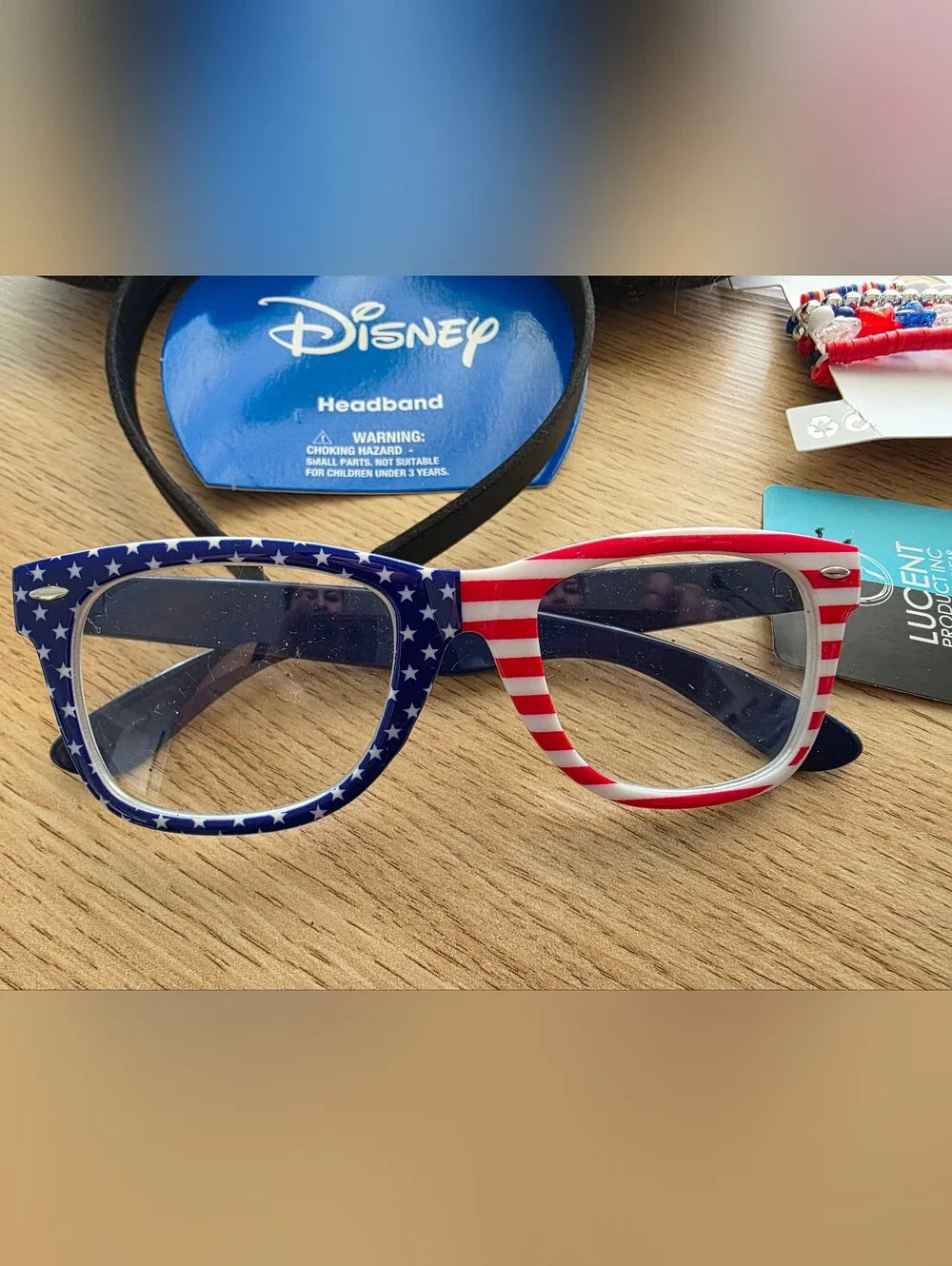 Disney Black Minnie Ears Headband, Glasses, and Bracelet Perfect for 4th of July